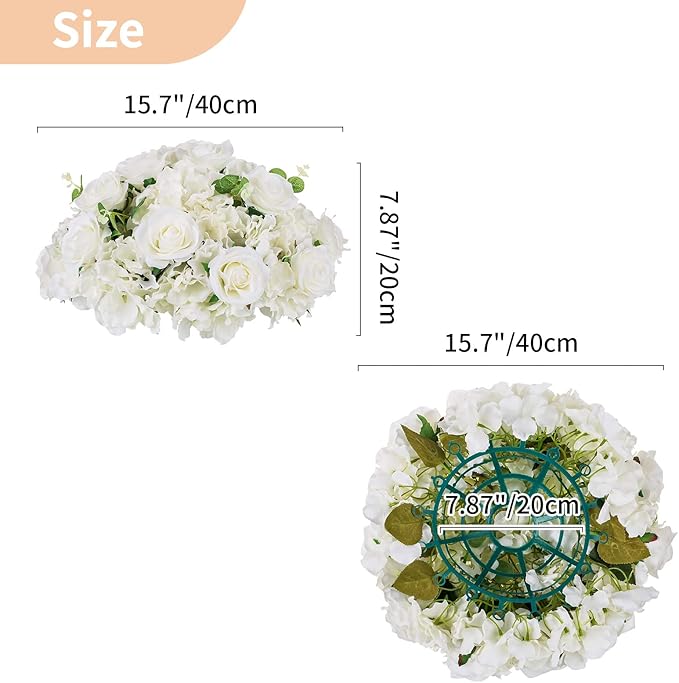 NUPTIO Flower Ball Arrangement Bouquet - 2 Pcs 15.7 inch Diameter White Fake Flowers Roses Balls for Centerpieces Tables - Artificial Rose Arrangements for Wedding Centerpiece Table Decorations