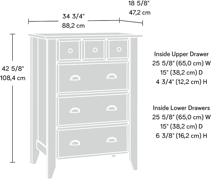 Sauder Shoal Creek 4-Drawer Chest, Tall Dresser Chest of Drawers, in Oiled Oak