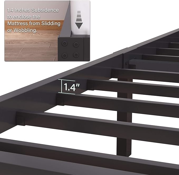 45MinST 14 Inch Reinforced Platform Bed Frame/3500lbs Heavy Duty/Easy Assembly Mattress Foundation/Steel Slat/Noise Free/No Box Spring Needed, Twin XL
