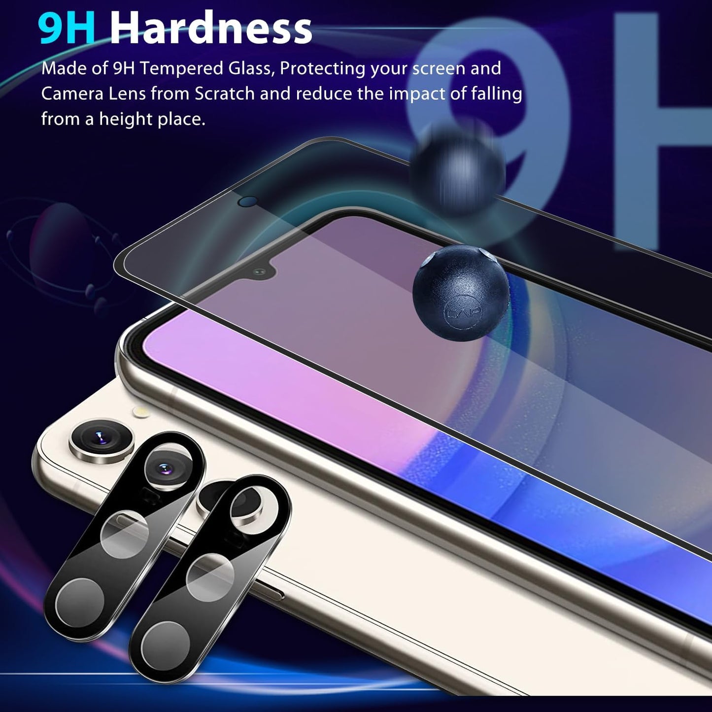 Samsung Galaxy A15 5G Privacy Tempered Glass Screen & Camera Lens Protector 2+2 Pack, Anti-Scratch, 9H Hardness.