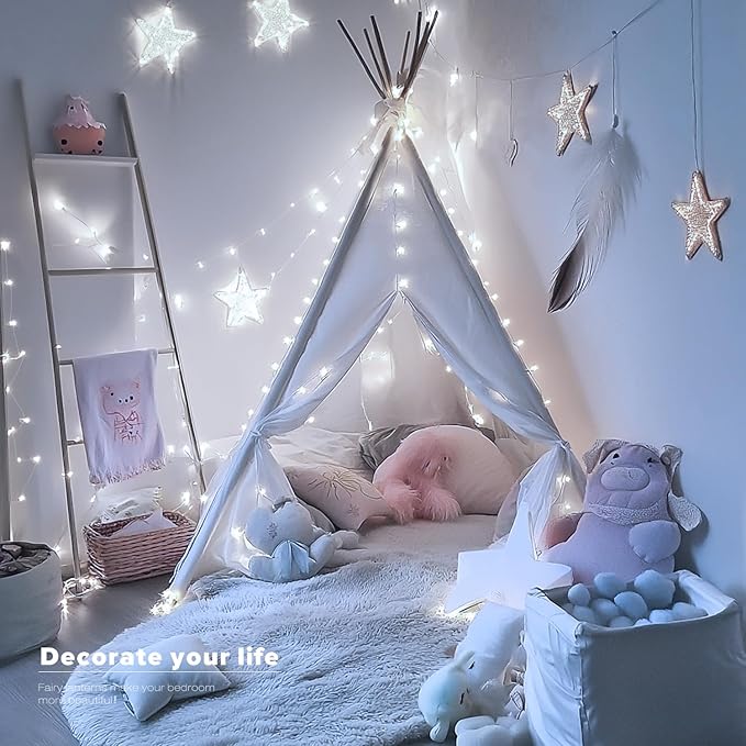 JMEXSUSS 4 Pack 50 LED White Christmas Fairy Lights Battery Operated - 16.1ft Mini Twinkle Lights Indoor Outdoor Waterproof for Dorm Garden Patio Party Wedding Birthday Holiday Decorations