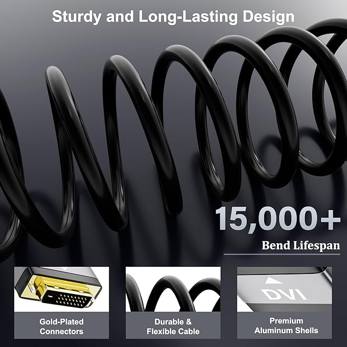 HDMI to DVI Cable 20FT, Bi-Directional DVI to HDMI Male to Male Cord, HDMI A to DVI-D Adapter, Gold-plated Connectors, Aluminum Shells, 1080P, for Computer, Monitor, Projector, Raspberry Pi, Xbox, PS3
