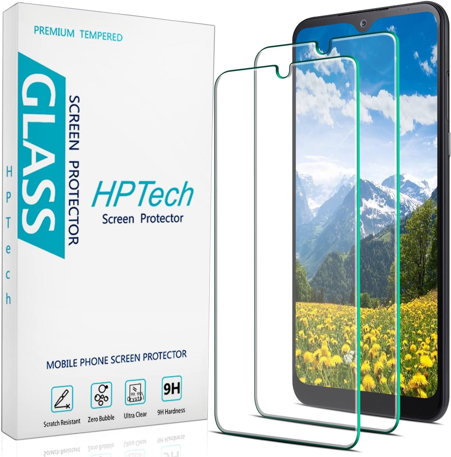 HPTech 2-Pack Tempered Glass Screen Protector for LG K51, Reflect, Q51 | Easy Install, 9H Hardness, Bubble Free