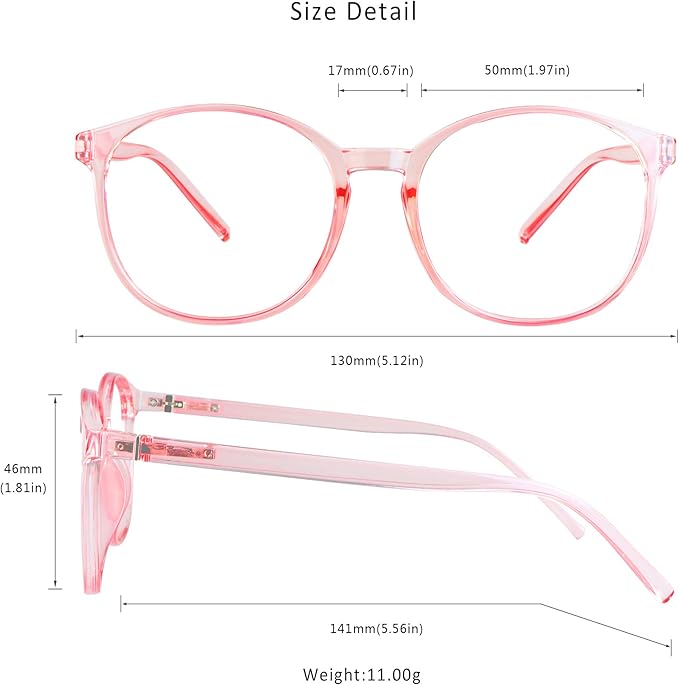 LifeArt Round Blue Light Blocking Glasses, Computer Glasses, Gaming Glasses, TV Glasses for Women Men (Clear Pink, 4.00 Magnification)