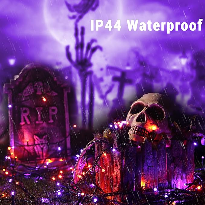 ODEETRONIC Orange & Purple Halloween Lights, 98.42ft 300 LED Orange Lights, Connectable 8 Modes Mini String Light, Plug in Twinkle Purple Halloween Light Waterproof for Holiday Party Home Garden Decor