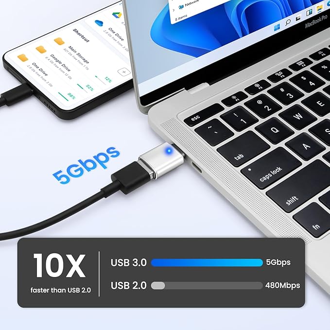 USB-C to USB-A Adapter (2-Pack), USB C Male to USB 3.0 Female Adapter Charging High-Speed Data Transfer and OTG - Silver