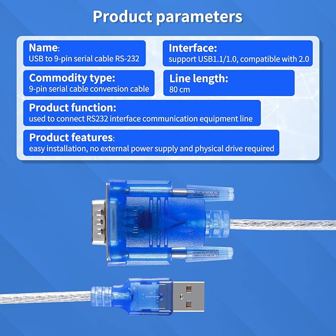 USB 2.0 to Serial DB-9 RS232 Adapter, Windows 7/8/10/11/32/64/XP/RS232 to USB Converter