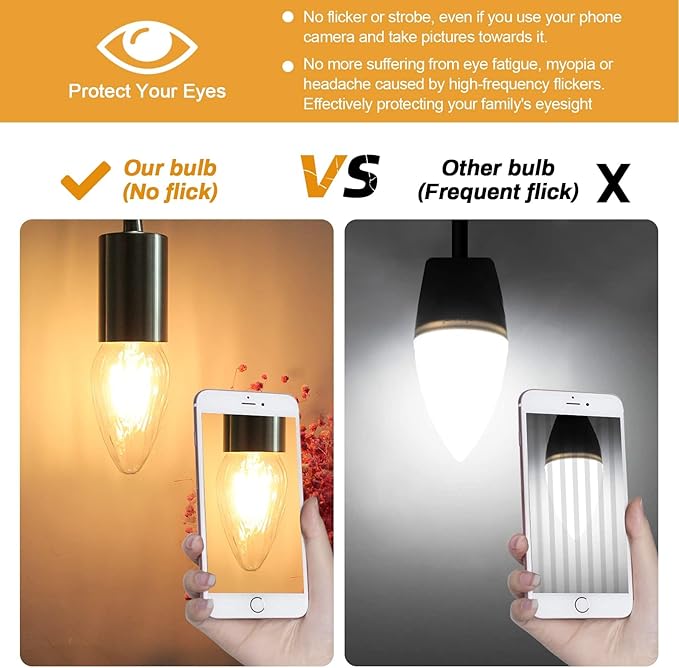 BRIMAX F15 4W Led Porch Light Bulbs Outdoor, Equivalent 40W Incandescent Bulb, E26 Medium Base Dimmable 2700K Warm White Flame Wrinkle Glass, LED Post Bulbs for Ceiling Fan and Lantern Lamp, 4Pack