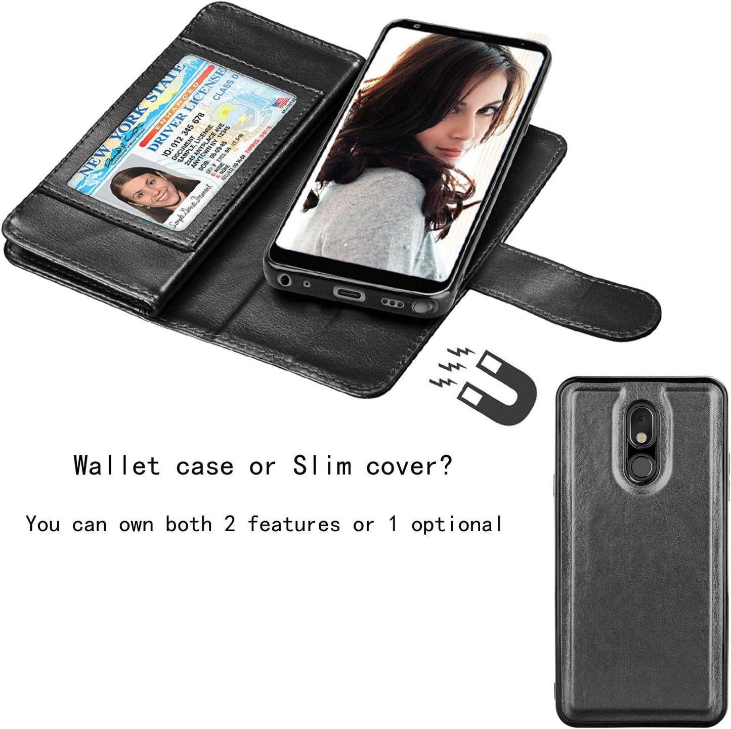 NJJEX Compatible with LG Stylo 5 Case - Wallet Case with 9 Card Slots, Detachable Kickstand, Black