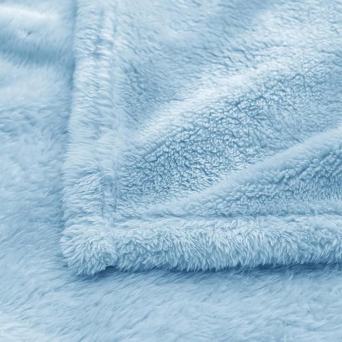 Exclusivo Mezcla Plush Fuzzy Fleece Throw Blanket, Super Soft, Fluffy and Warm Blankets for Couch, Bed, All Season Use (40x50 Inches, Light Blue)