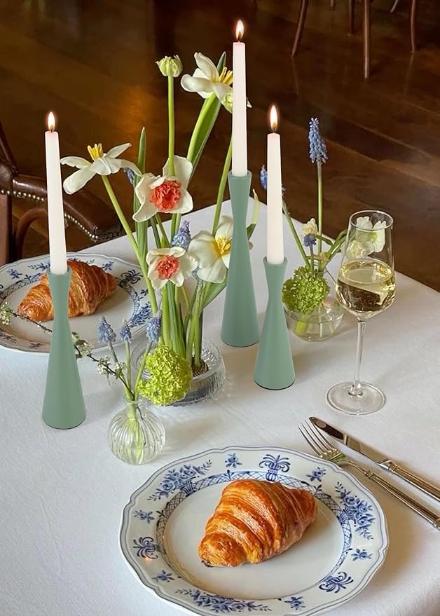 Vixdonos Taper Candle Holders Metal Candlestick Holders Set of 3 Table Mantel Decorative Candle Stand for Dinning,Party，Wedding,Home Decor(Green)