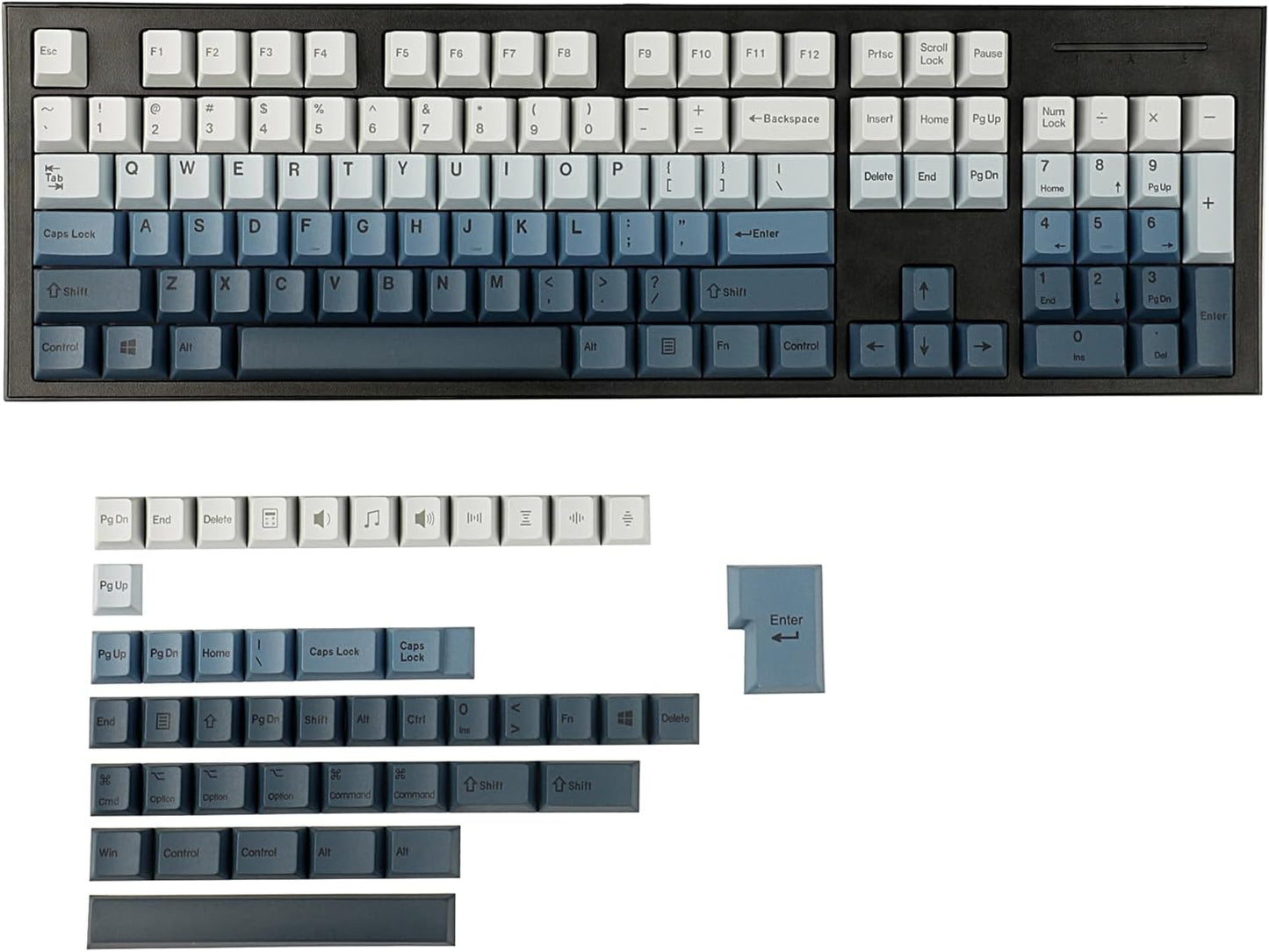YMDK PBT Gradient Keycaps Cherry Profile Dye Sub Mac Keyset for ANSI ISO 104 TKL GK61 96 75 GMMK NCR80 Mx 1.7mm