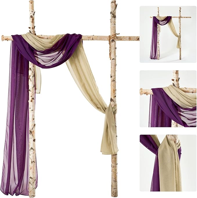 MIULEE Luxury Window Scarves for Party Ceremony Wedding Canopy Bed, Topper Window Treatment Swag Curtain Drapes, Sheer Curtain Scarf Valance for Window One Panel, 54 x 144 Inches Long, Plum Purple