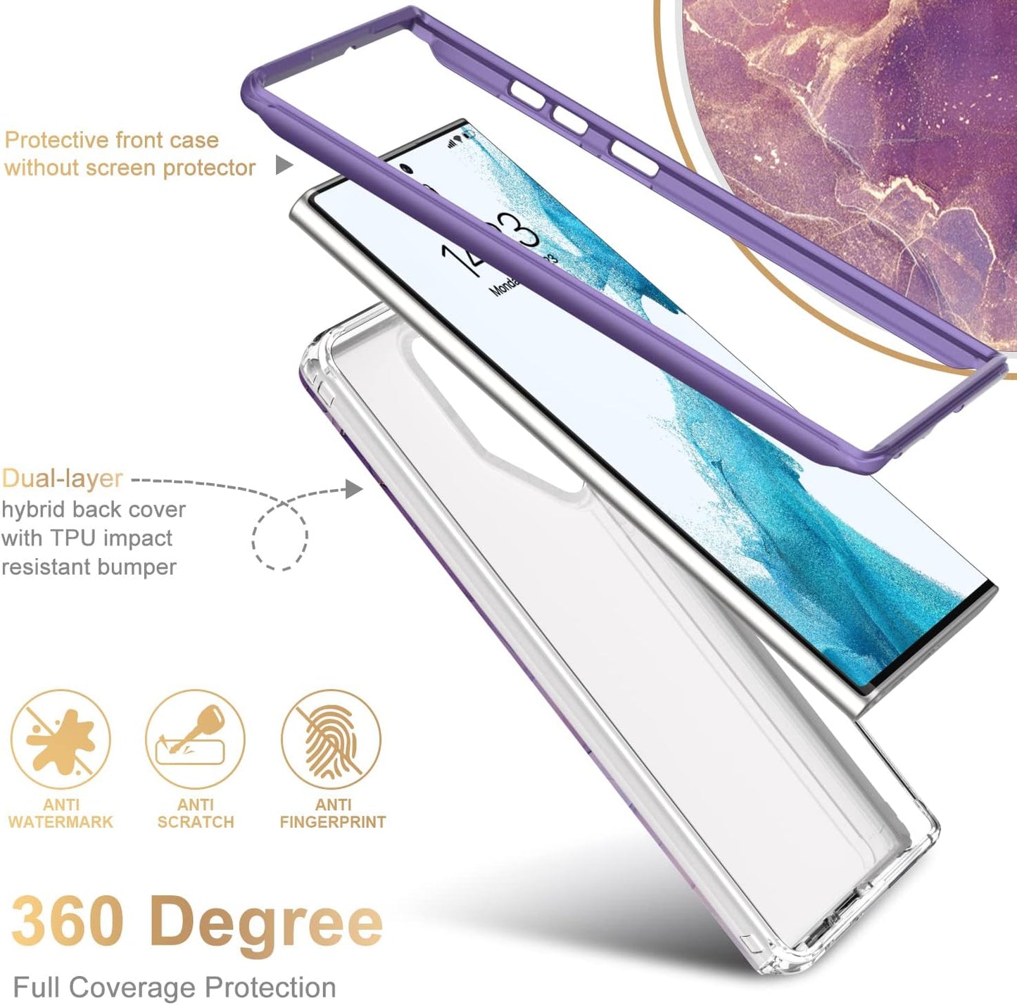 Esdot Military Grade Case for Samsung Galaxy S22 Ultra, 21ft Drop Test Rugged Cover with Fashion Designs for Women,