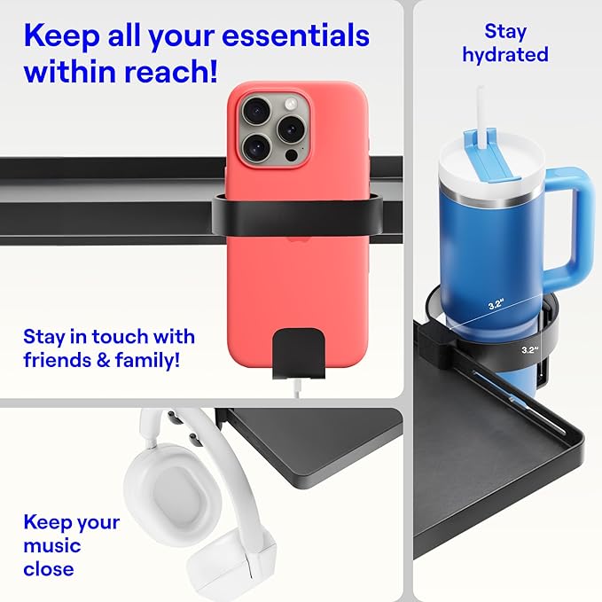 BedShelfie Bedside Shelf for Dorm Room Bunk Bed & Top Bunk, College Dorm Room Essentials, Bedside Caddy, Clip on Floating Tray, Bed Side Table Storage, Loft Nightstand Decor, Black