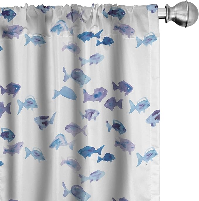 Ambesonne Animal Window Curtains, Little Fishes Watercolors Ocean Underwater Life Marine Theme Art, Lightweight Decor 2-Panel Set with Rod Pocket, Pair of - 28" x 84", Blue