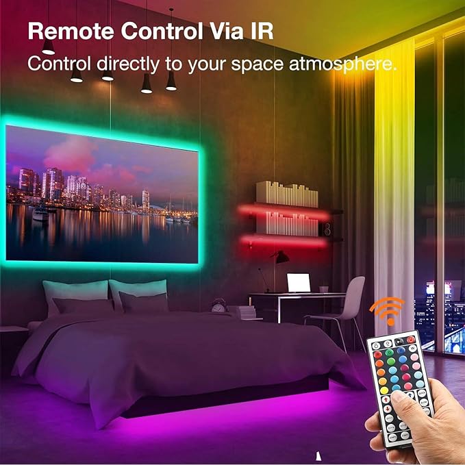 VOLIVO LED Strip Lights 50 FT,Color Changing Led Light Strips Kit with 44 Keys IR Remote Control, Lighting for Bedroom, Room, Home Decoration