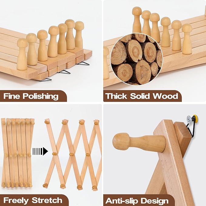 Wall Rack with 20 Hooks, Wooden Wall Expandable Coat Rack for Coat, Hats, Baseball Caps, Coffee Mug, Jewelry(Natural)
