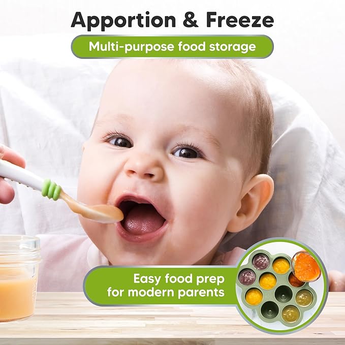 KeaBabies Silicone Food Freezer Trays with Lid, 2oz x 10 Pods Baby Food Storage Containers, Easy Puree Meal Prep, Breast Milk Silicone Freezer Molds, Dishwasher, Microwave Safe, BPA-Free (Sage)
