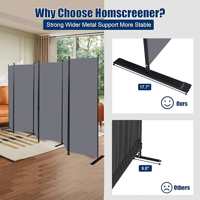 Room Divider 6FT Portable Room Dividers and Folding Privacy Screens, 132'' W Fabric Divider for Room Separation, 6 Panel Partition Room Dividers Freestanding Wall Divider Screen for Dorm Studio Office