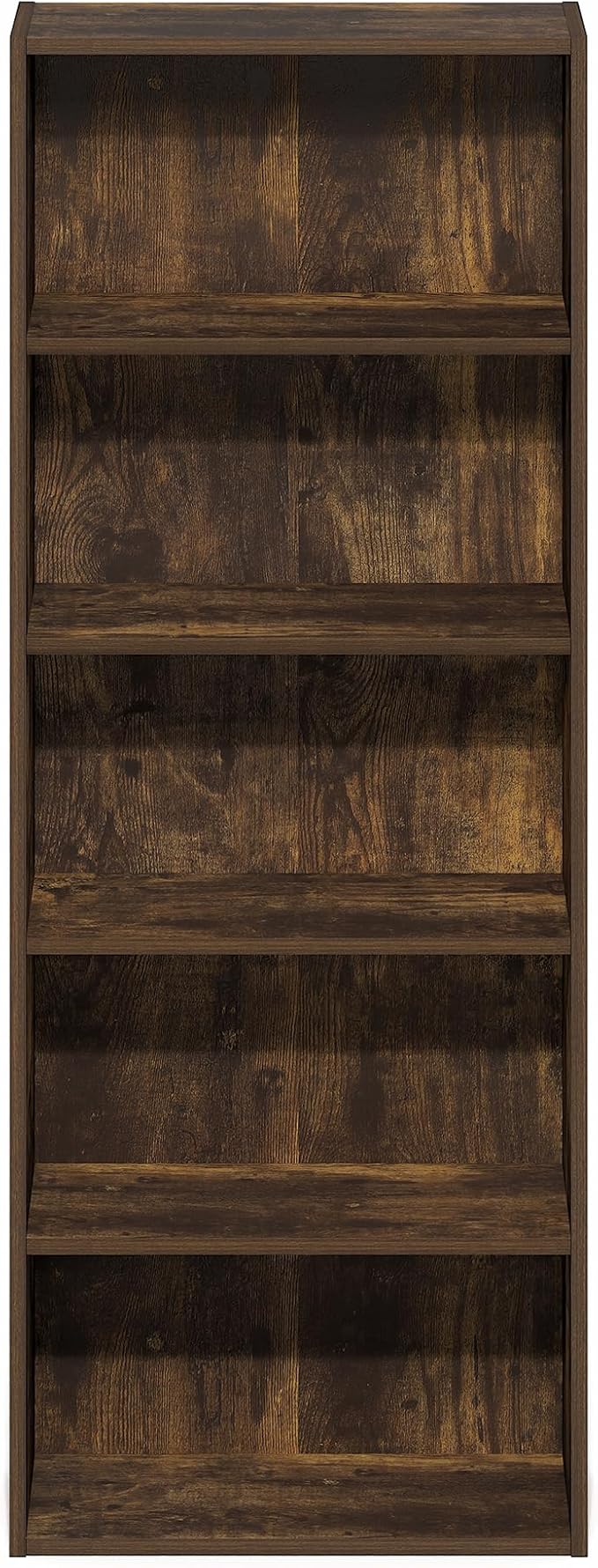 Furinno Basic Book Shelf, 5-Tier Bookshelf, Cube Storage Organizer Bookcase with Open Shelf, 7 x 17 x 44, for Living Room, Bedroom, Home Office, Amber Pine