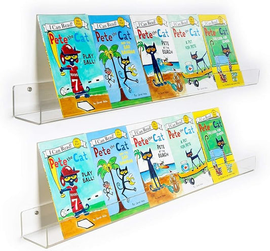 NIUBEE 36-Inch Acrylic Floating Bookshelves for Kids, 2-Pack, Extra-Large Wall Shelves for Expanding Book Collections and Family Spaces