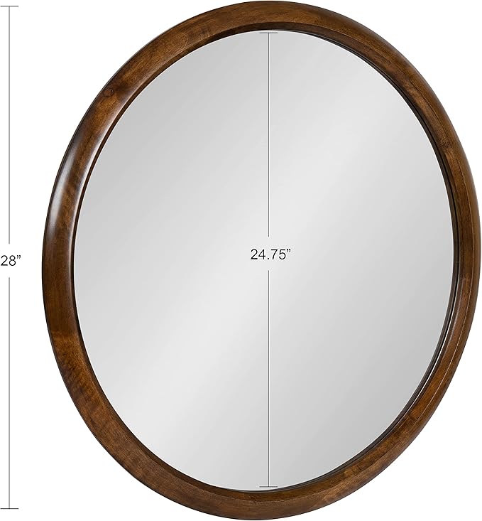 Kate and Laurel Pao Midcentury Modern Round Wood Wall Mirror; 28 Inch Diameter; Walnut; Decorative Circle Mirror with Warm Wood Finish for Robust Wall Decor