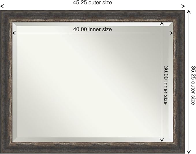 Amanti Art Brown Bathroom Mirror for Over Sink, 35x45 Bark Rustic Char Rectangle Vanity Mirror, X-Large Country Rustic Frame, Hangs Horizonally and Vertically, Bathroom Wall Decor, Beveled Edge