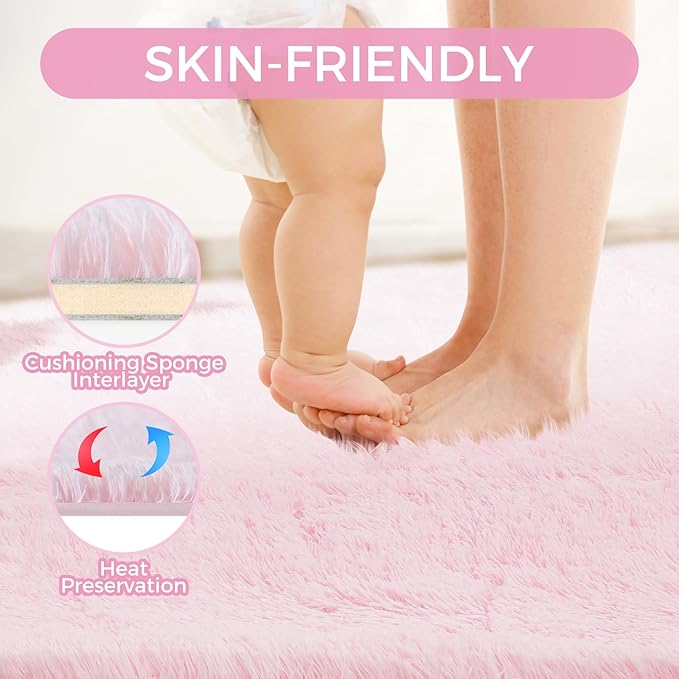 Ultra Soft Rug for Living Room, 4X6 Fluffy Shag Area Rug for Bedroom, Modern Shaggy Carpets Fuzzy Rug for Teens Dorm Nursery Home Decor Aesthetic, Upgrade Anti-Skid Durable, Pink