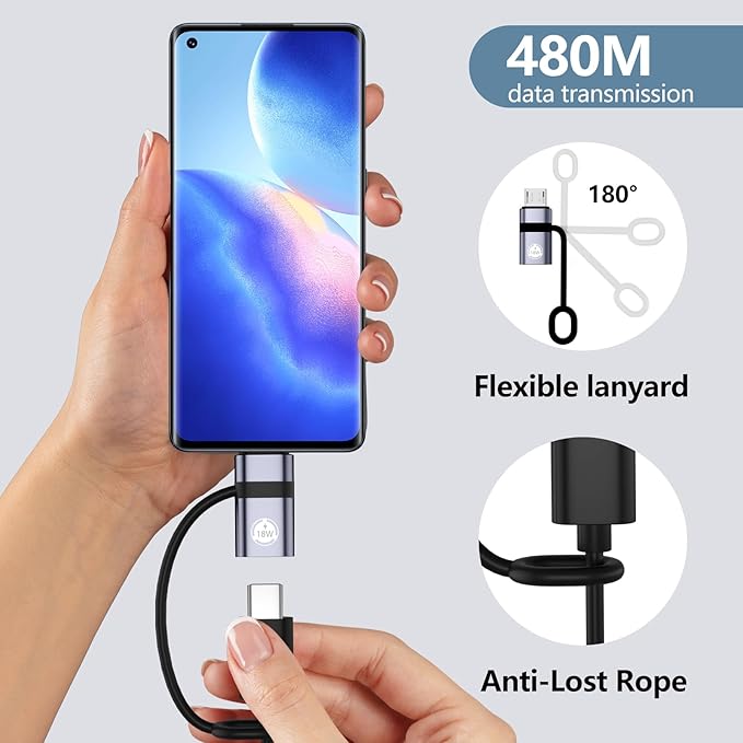 USB C to Micro USB Adapter, 2 Packs, Supports 18W Fast Charging and Data Transfer, Suitable for USB C Socket to Micro Plug Adapter, not Suitable for Headphones, Gray