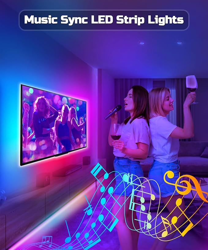 Daymeet LED Lights for TV, 23ft TV LED Lights for 75-100 inch,RGBICW TV Backlight Behind,USB Led Light Strip for Color Changing Music Sync Bluetooth APP Control for Bedroom