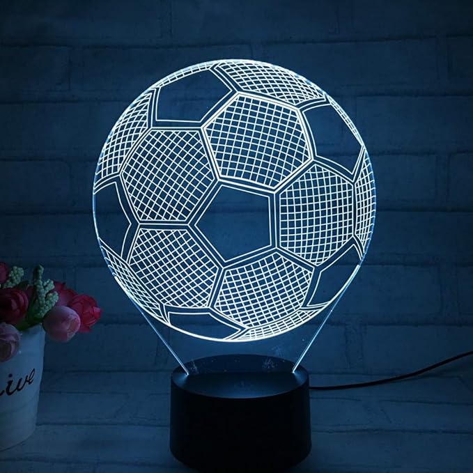 AZIMOM 3D Illusion Lamp Soccer Decor Night Light 7 Colors Changing Led Night Light for Kids Smart Touch Optical Illusion Bedside Lamps Bedroom Home Decoration Boys & Girls Women Birthday Gifts