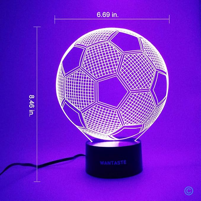 3D Soccer Decor Lamp Gifts for Boys Girls Room, Night Light Toys with Remote, 7 Colors Changing Bedside Nightlight for Kids Baby