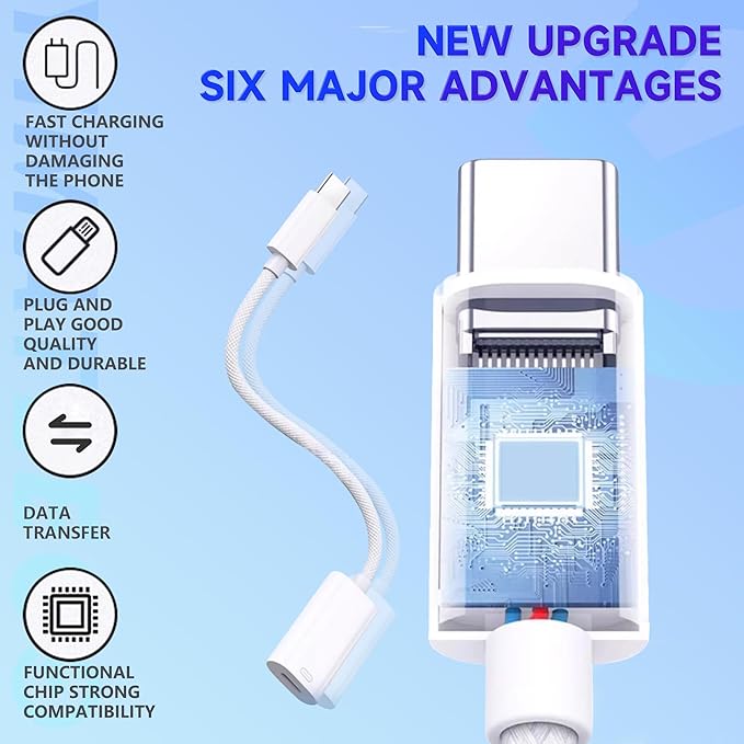 USB C to Lightning Adapter Cable, 2Pack USB C Male to Lightning Female Adapter Support 20W PD Fast Charging&Data Transfer Converter for iPhone 15 Series, iPad Pro, Galaxy (White, 2Pcs, Not for Audio)