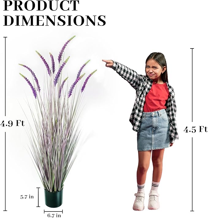 KOL 5ft 2-Pack Faux Veronica Spiked Speedwell Grass, 59in Artificial Veronica Spicata Plant, Tall Fake Reed Grasses for Home Office Garden Wedding Décor, Indoor Outdoor, UV-Resistant, Purple