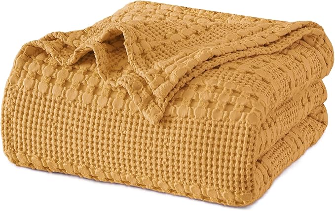 PHF 100% Cotton Waffle Weave Blanket Twin Size for Bed, Soft Lightweight & Breathable, All-Season Comfort, Luxury Aesthetic Woven Bedding for Home Decor, 66"x90", Pumpkin Orange