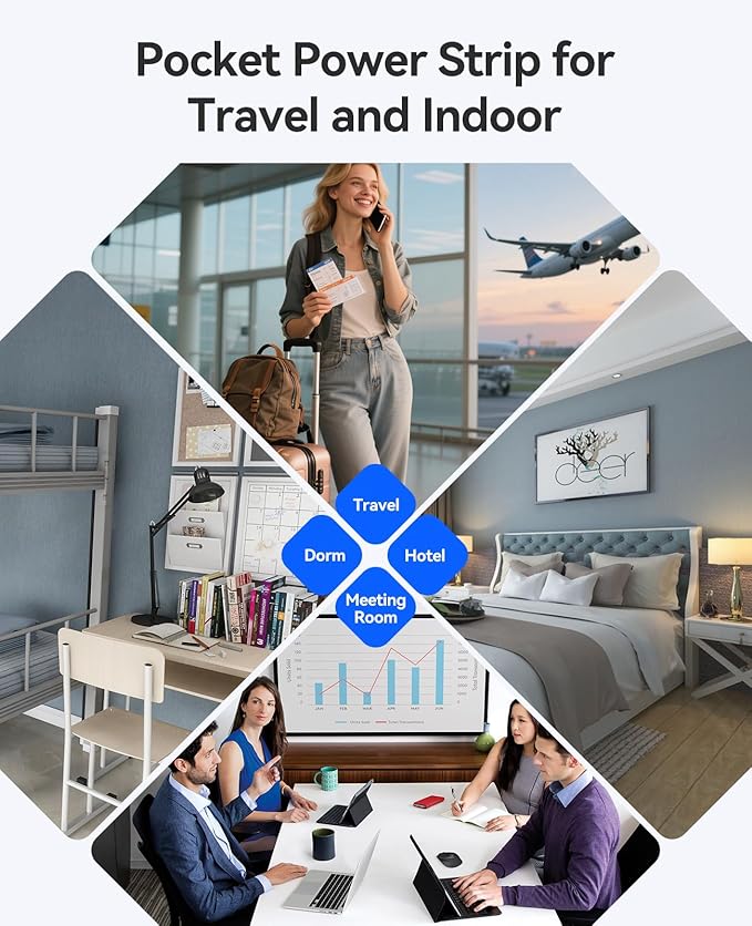 ORICO Pocket Power Strip for Travel, 5 in 1 Extension Cord with 2 AC Outlets 2 USB-A and 1 USB-C Ports, 3.7 ft Flat Plug Wrapped Around Power Strip for Cruise Office, Hotel, Home- AP3 (Black)