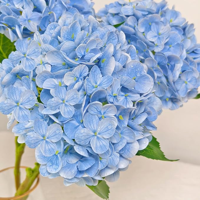 Real Touch Blue Hydrangea Artificial Flowers with Stems, Fake Silk Flowers for Outdoors, 3 Pcs Artificial Flowers for Home Decor Wedding Bouquets Centerpieces Vase