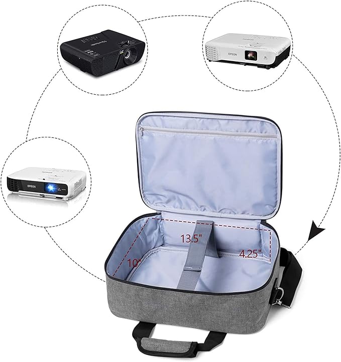 Projector Carrying Case with Accessories Pockets Projector Travel Bag Projector Storage Bag Projector Organizer Projector Carrier for Epson/BenQ/ViewSonic and Other Brand Projector