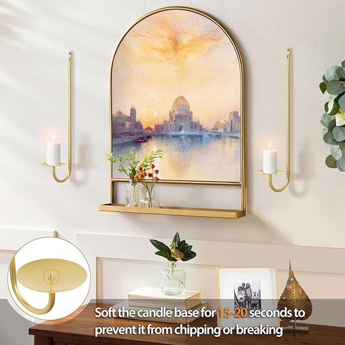 XAROO Gold Candle Sconces, Taper & Pillar Wall Candle Holder, Metal Sconces Wall Decor Set of 2, for Living Room, Entryway, Fireplace, Wedding, Gifts for Women, Men, Mom or Dad