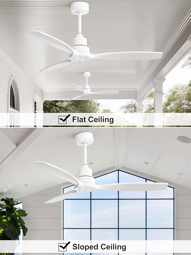 Sofucor Ceiling Fan without Lights, 52 Inch Low Profile Flush Mount Mordern Wood Ceiling Fan with Remote for Indoor Farmhouse Bedroom Living Room Outdoor Patio Porch, Reversible DC Motor, Noiseless