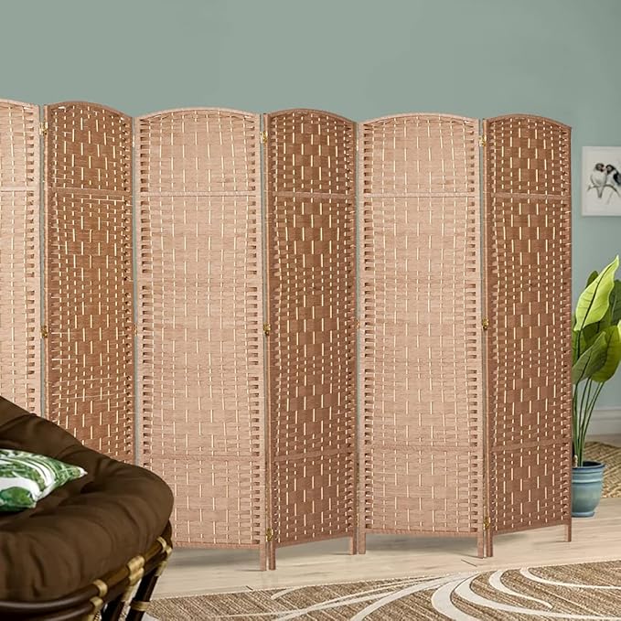 RHF 6 Ft. Tall Extra Wide-Diamond Weave Fiber Room Divider, 8 Panel Room Divider/Screen,Room Dividers and Folding Privacy Screens 8 Panel&Room Dividers and Folding Privacy Screens-Natural, 8 Panel