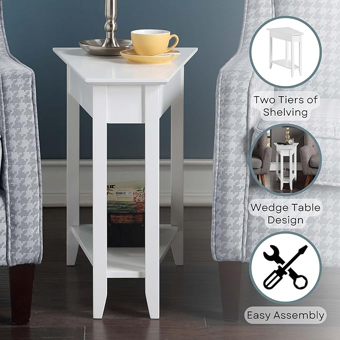 Convenience Concepts American Heritage Wedge End Table 24" - Classic Living Room Table with Storage Shelf,Side Table for Family Room, Bedside Table, White