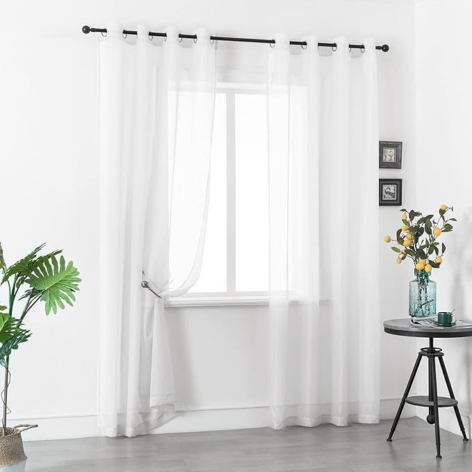 DUALIFE White Voile Sheer Curtains Grommet,Look Semi Sheer Windows Panels,Elegant Solid Color Touch Soft Drapes, 52X120 Inch for Living Room Bedroom,Set of 2 Panels
