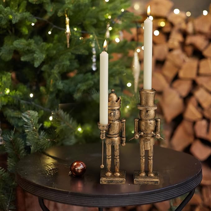 Mimorou 2 Pcs Nutcracker Candlestick Holder 10 Inch Christmas Candle Holder Vintage Nutcracker Soldier Decorations Retro Candlestick for Christmas Tabletop Centerpiece