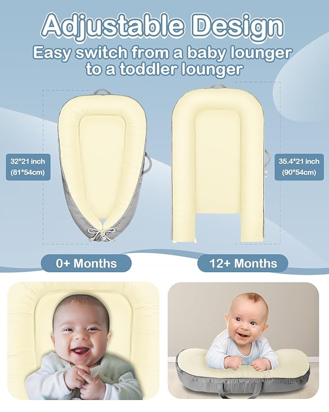 Baby Lounger - Infant Lounger for Newborn 0–26 Months, Waterproof Inner Cover and Pure Cotton Breathable Baby Nest Cover, Newborn Lounger for Baby Boys & Girls, Portable Lounger for Home and Travel