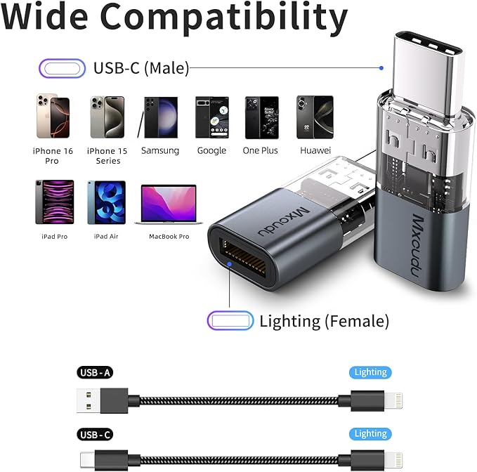 4 Pack Lightning to USB C Charging Adapter for iPhone 16/16Pro/15/15Pro/15Pro Max, iPad Pro/Air 5, Galaxy S24, USB C Male to Lightning Female Fast Charging & Data Transfer Adapter, Not for Audio/OTG