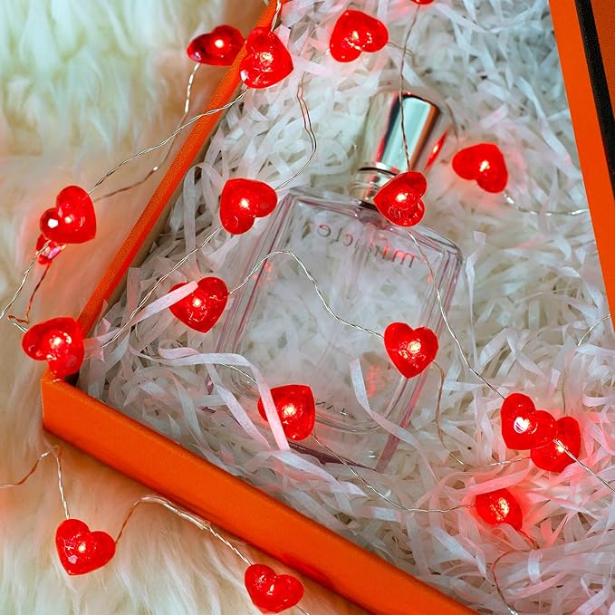 BOHON Valentine Day Decorations 10 ft 40 LEDs Red Heart Shaped Twinkle Fairy String Lights Battery Operated for Kids Bedroom Wedding Indoor Party Valentine's Day Mother's Day Decor with Remote