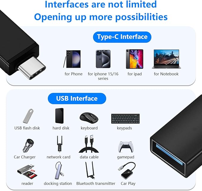 10 Pack USB C to USB3.0 Adapter, Type C Male to USB Female Adapter for Smartphone, PC, Laptop, Tablet, Keyboard