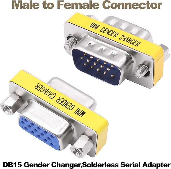 DB15 VGA Gender Changer Solderless Connector Male to Female Adapter D-SUB HD 15 Pin Serial Cable Coupler for PC Monitors Projectors-4pcs